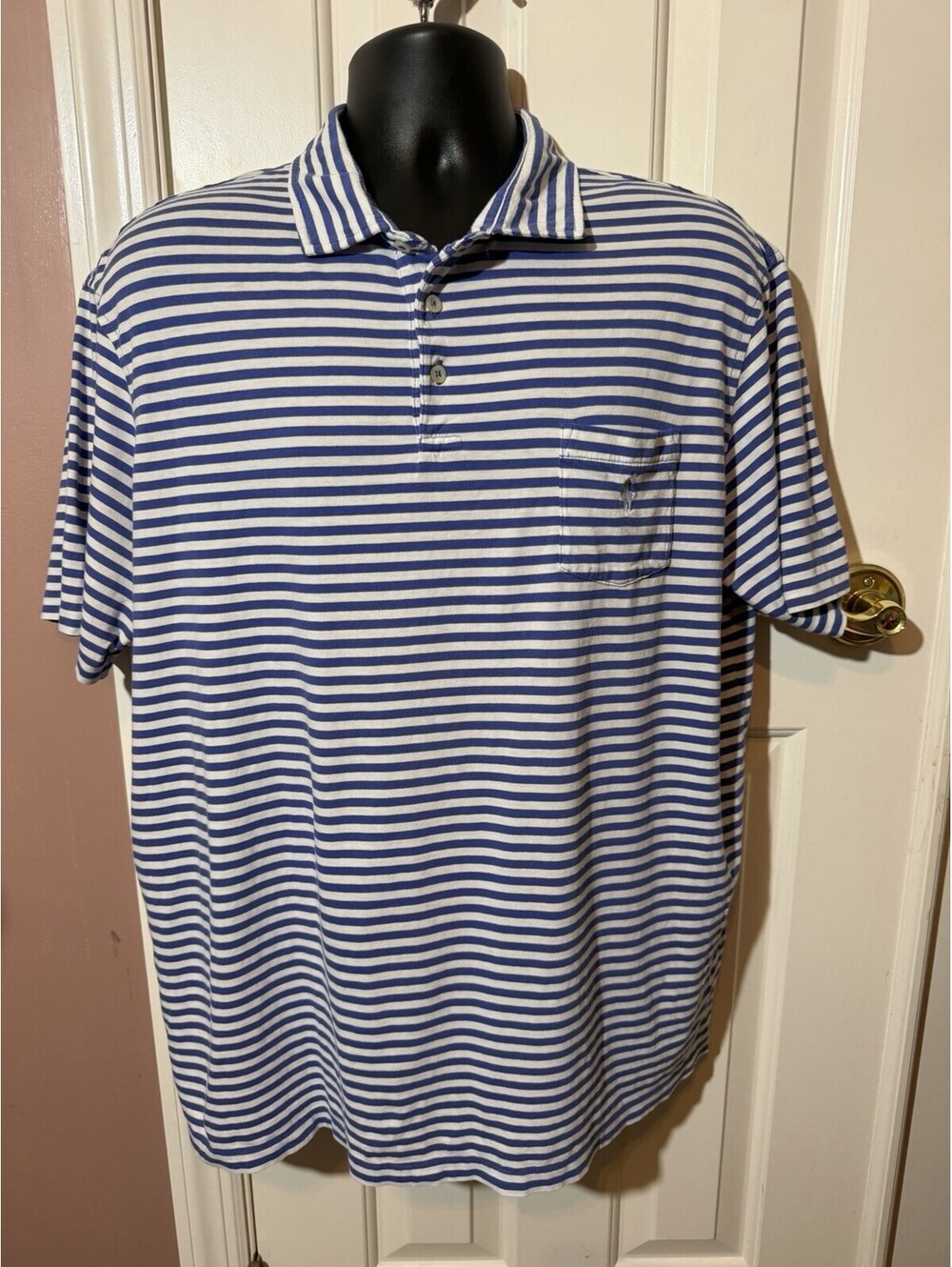 Polo Ralph Lauren Short Sleeve Polo Shirt Mens Size XXL Blue White Striped